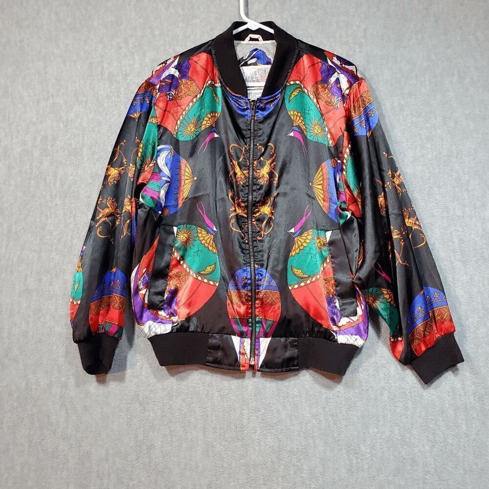 Active Code Jacket Women Small Black Hot Air Balloon Windbreaker Full Zipper Vtg